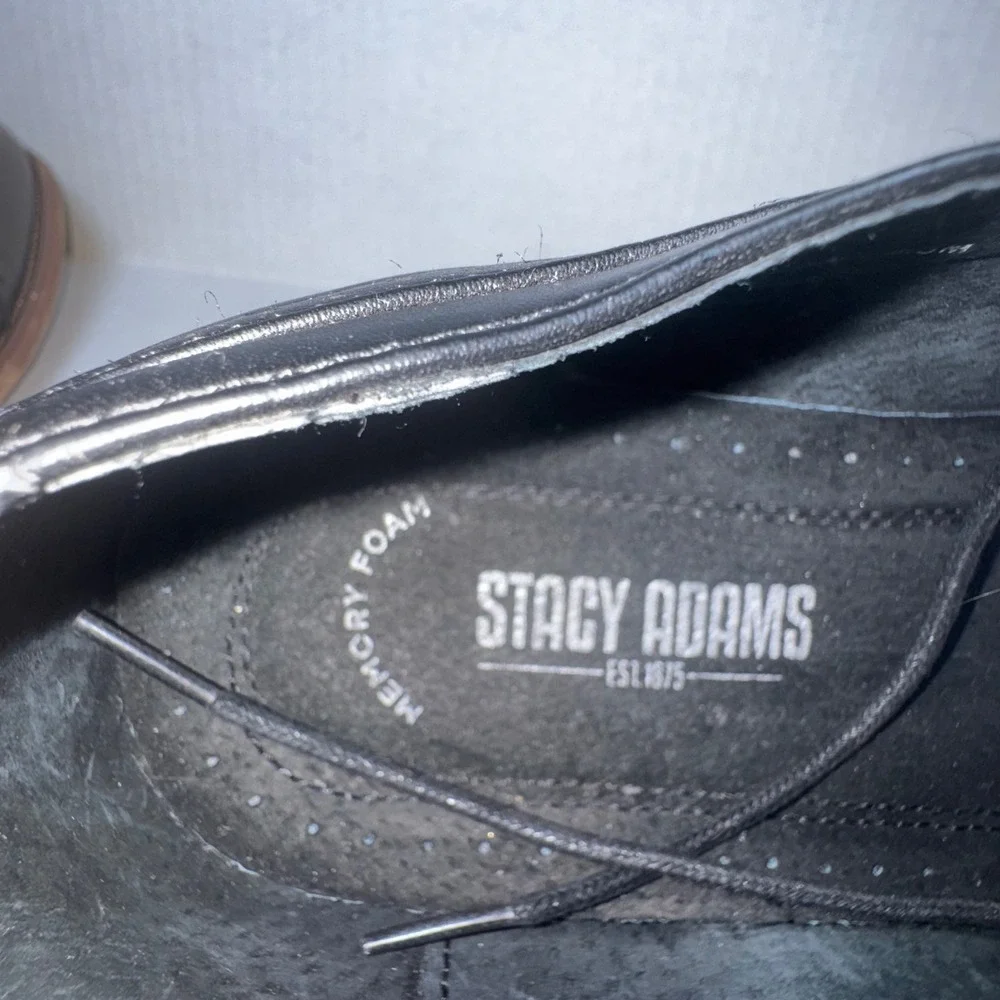Stacy Adams Oxford Shoes  11 Black Leather Cap Toe Brogue Memory Foam 25366-001